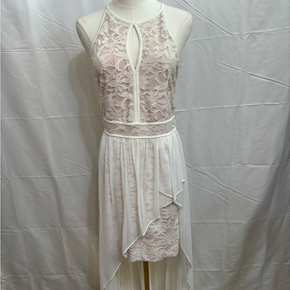 Y2K Morgan &‎ Co Ivory Lace Hi Lo Halter Dress Size 12 NWT Prom Bridal